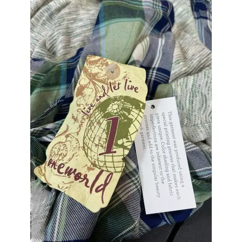 One World 2x Plaid Mixed Media Front Wrap Tie Neck Long Sleeve 2X NWT