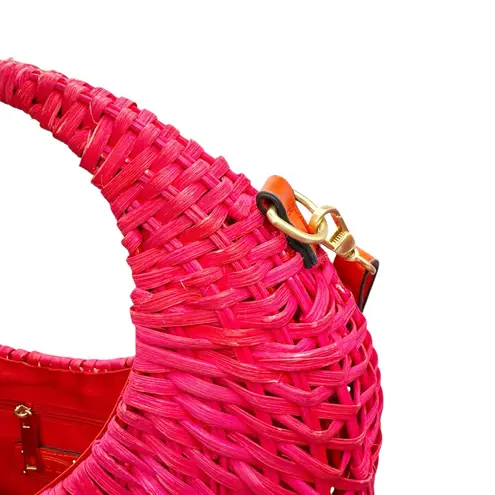 Scoop Woven Crescent Crossbody Bag Pink