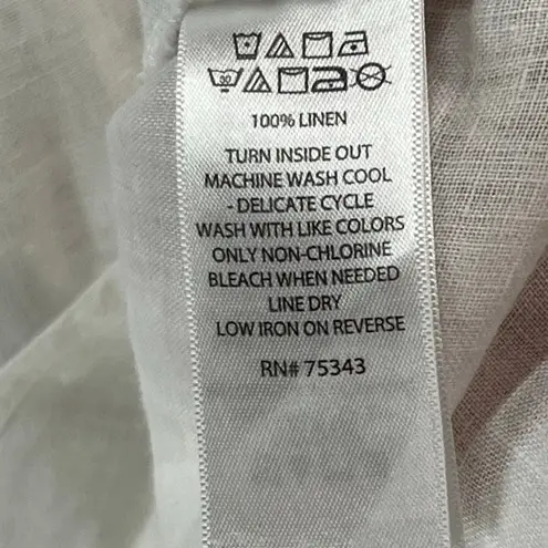 Sigrid Olsen Shirt Womens 1X White Linen Sleeveless V Neck Collared Pockets Top