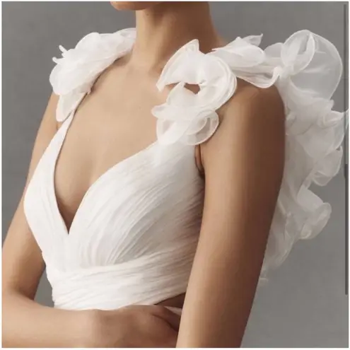 Mac Duggal White Ruffle Tiered Cut-Out Chiffon Gown Size 10 $598 67911