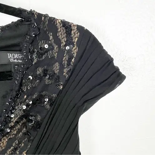 Tadashi Collection 100% Silk Black Sequin Long Formal Cocktail Evening Dress 2