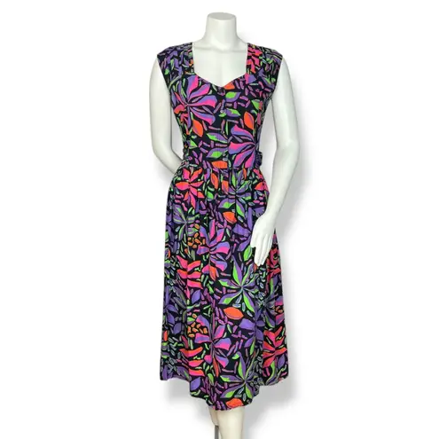 Vintage Dress Neon Midi Floral Paris Sport Club Button