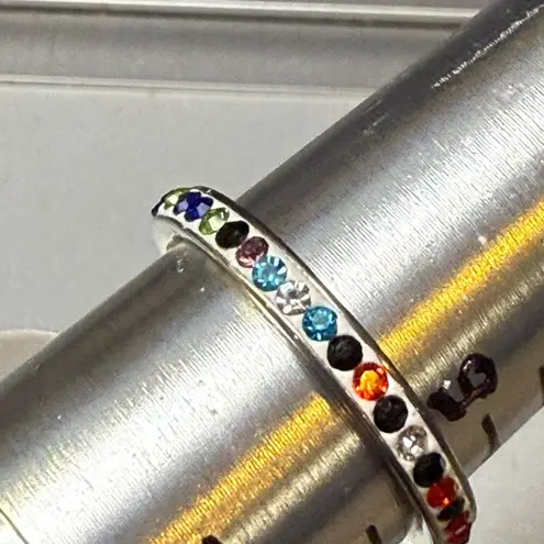 Fashion Ring Multicolor Rhinestone Infinity Band Size 9.25 Stainless Steel 19mm