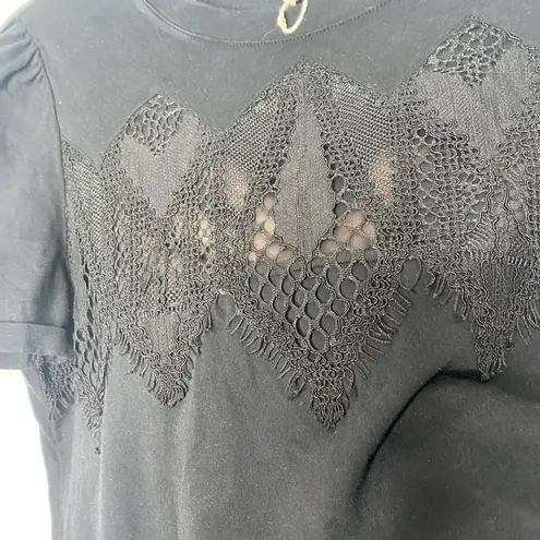 Maje Short Ruched Cuffed Sleeve Sheer Lace Front Top Size 2 (medium)