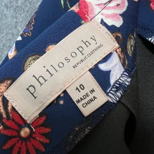 Philosophy Bold Floral Pencil Skirt Navy Stretch Workwear Size 10 Midi Workwear Blue