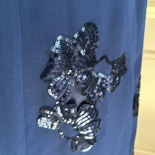 Marciano Midnight Blue Sequin Mini Shift Dress V Neck Formal Floral Size Small
