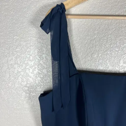 Dessy Collection Navy Gown Plus Size 16 Tie Shoulder Maxi Chiffon Wedding Formal Blue