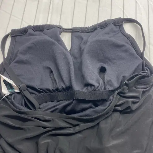 Aqua Green Women's Standard Keyhole Blouson Romper, Black Swim Romper size M