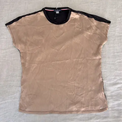 Tommy Hilfiger NWT $108  Copper and Black Short Sleeve Blouse Small