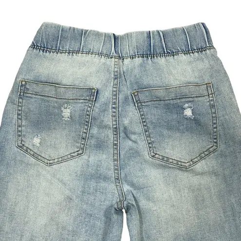 REWASH Pull-On Jean Shorts Womens XS Light Wash Elastic Waist Distressed Bermuda Beachy