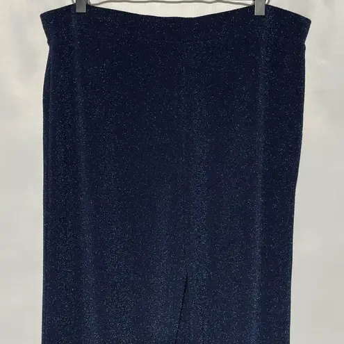 Susan Graver New Occasions Metallic Knit Wide Leg Pants Navy Blue Size Medium