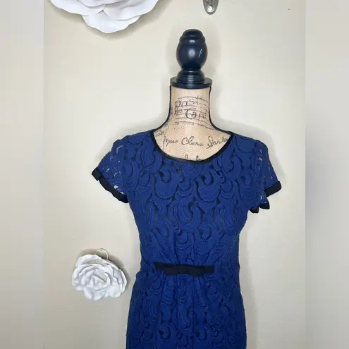 Uncle Frank NTM: Navy & Black Lace Dress with Keyhole Back Ruching Waist Sz M - Image 3