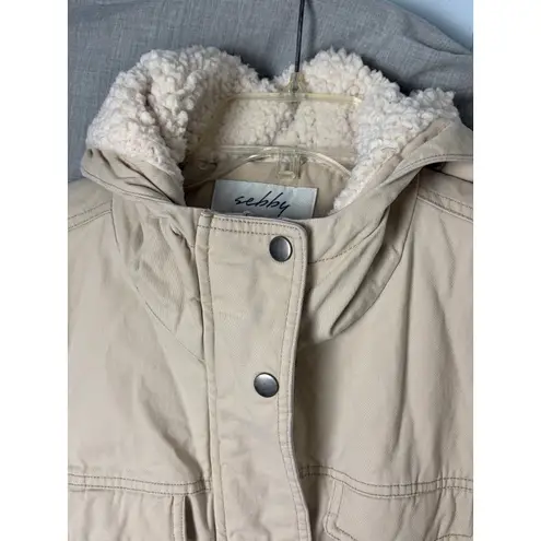 Sebby Ivory Sherpa Lined Hooded Parka Jacket Cinched Waist Cozy Winter XL