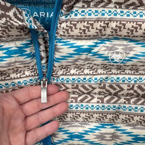 Ariat  Ideal Down Western Aztec Vest Large White Blue Brown Polyester Pockets‎