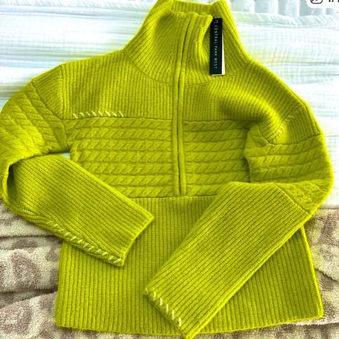 Central Park West Neon Green Half-Zip Sweater Size Small