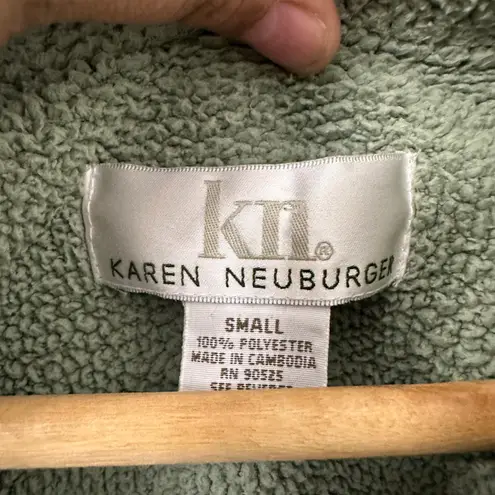 Karen Neuburger Jacket Small Mint Green Fleece Knit Retro Plush Pastel Teddy