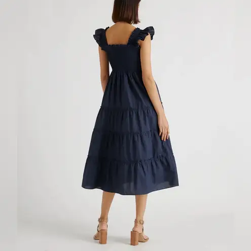 Quince NWT Smocked Midi Dress Navy Women's Size S (100% Organic Cotton)