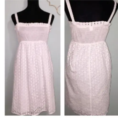 MODA INTERNATIONAL 100% COTTON SUNDRESS W/REMOVABLE STRAPS EYELET FLOWY White