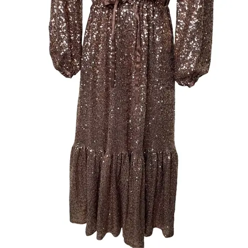 Emerson Fry Frances Rose Gold Chestnut Sequin Maxi Dress sz S