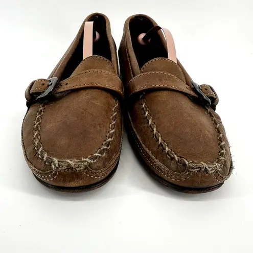 Ralph Lauren Vintage  Country Buckle Loafers Slip On Round Toe Heel Suede Brown 9