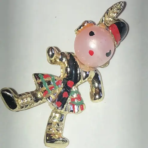 Vintage Gold Tone and Black Scottish Dancer Brooch