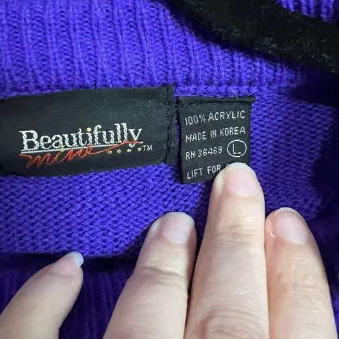 Vintage Purple Black 3D Rose Appliqué Bead Stem Sweater Sz Small