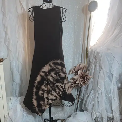 Simply Vera M Vera Wang Seamed Hanky-Hem Dress Brown and Tan Tie-Dye