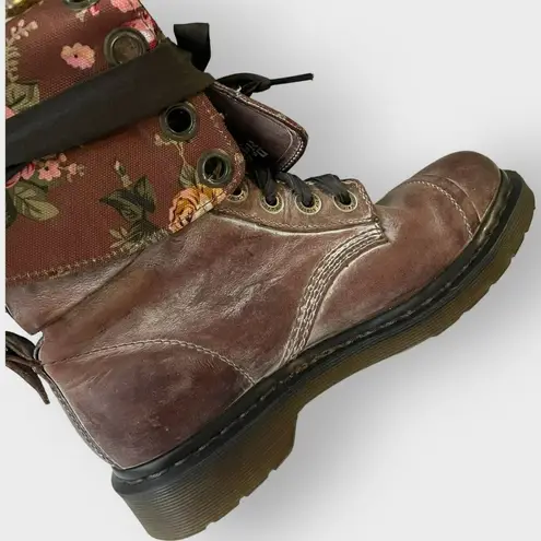 Dr. Martens  Triumph Fold Over Boots Distressed Brown Floral Size 8 UK 6 Leather