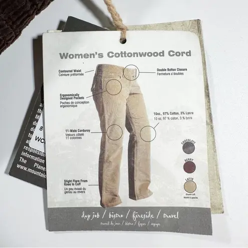 NWT Mountain Khakis Women’s Cottonwood Cord Corduroy Pant Womens Size 16 LNG Brown