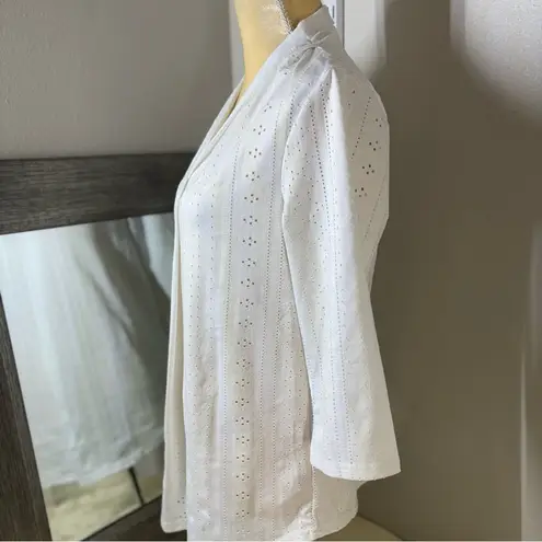 White Fitted Blouse with unique pointelle eyelet design