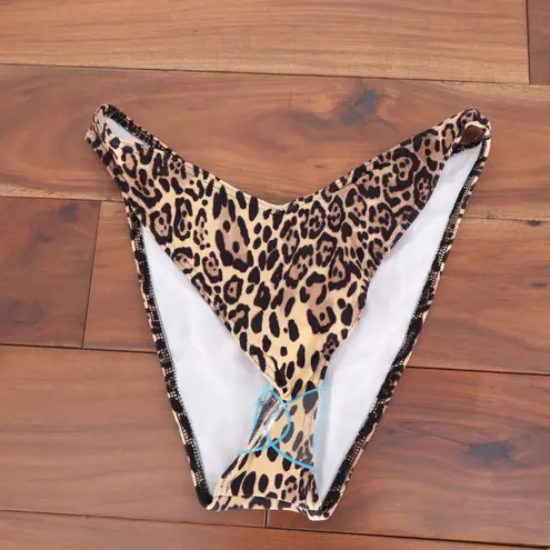 ASOS Design Leopard Print V Front High Leg Bikini Bottoms Swimsuit Size 8 Brown - Image 2