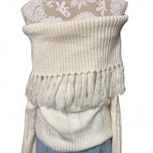 Moon River Ivory Fringe Off Shoulder Sweater Women's Small Boho Chic Knit Top