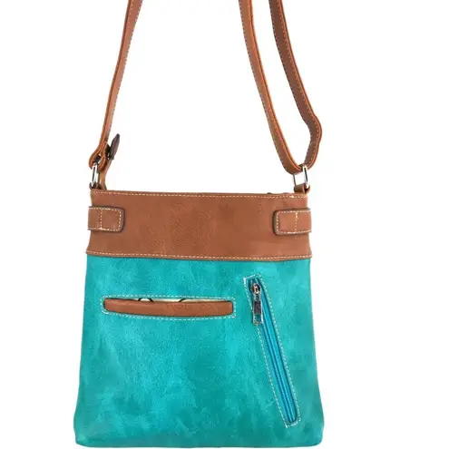 Cross Floral Embroidery Crossbody Purse Blue