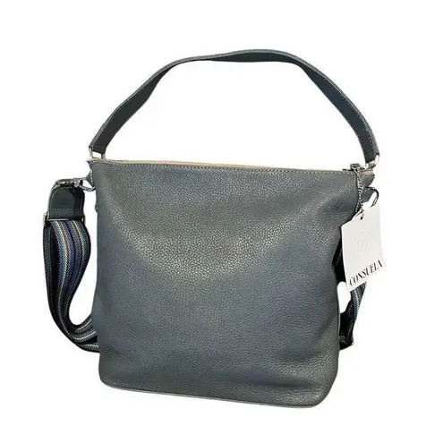 Consuela NWT Keanu Wedge Hobo Crossbody Shoulder Gray Pebbled Leather Bag Purse