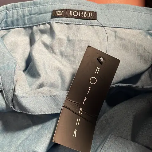 NWT Notebuk Sky Blue Collared Button Down Tie Front Button Up 3/4” Sleeve Shirt Size M