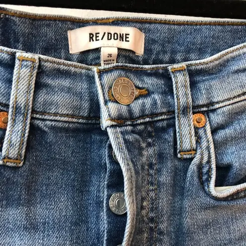 RE/DONE Womens Jeans 90s High Rise Ankle Crop Bright Faded Blue Button Fly 26