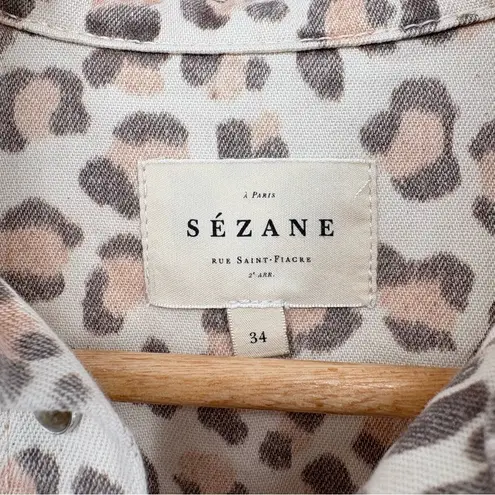 Sézane Max Long Sleeve Button Down Oversized Shirt | Sz 34 (US 2) | Pale Leopard