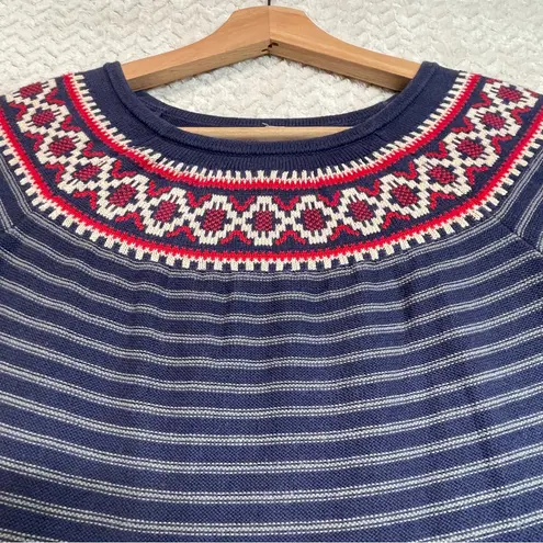 Hanna Andersson Womens Fair Isle Knit Sweater Dress Small Nordic Scandi Style Blue