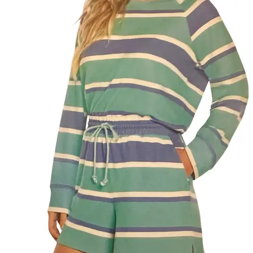Wildfox NWT  Sweatshirt & Short Lounge Set in Blue Stripe Womans Size M MSRP $160