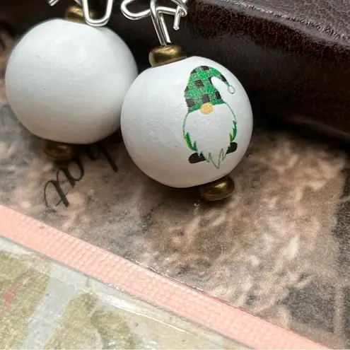 Handmade Holiday Gnome Earrings – Green Plaid Christmas Dangle – Stainless Steel Hooks