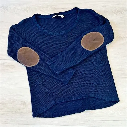 RD Style Retro Suede Elbow Patch Loose Knit Sweater Navy Blue XS EUC