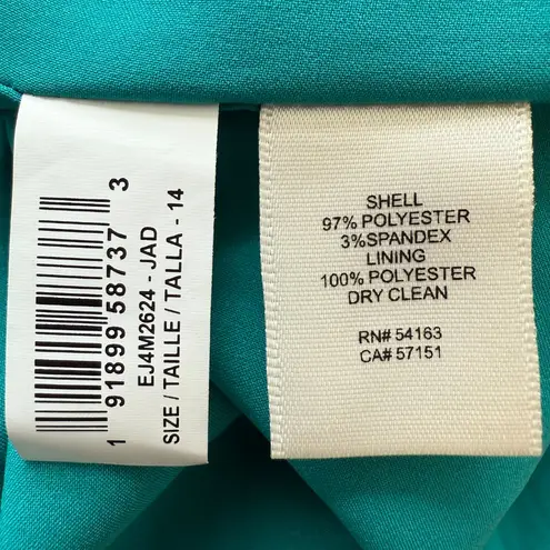 Eliza J Ruffle Satin Mermaid Maxi Gown Women's 14 Jade Green Formal Slit NWT