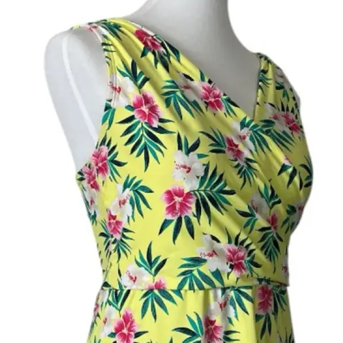 Lands' End Lands’ End Swim Dress Wrap Top Skirt Yellow Tropical Floral Women’s Size 12