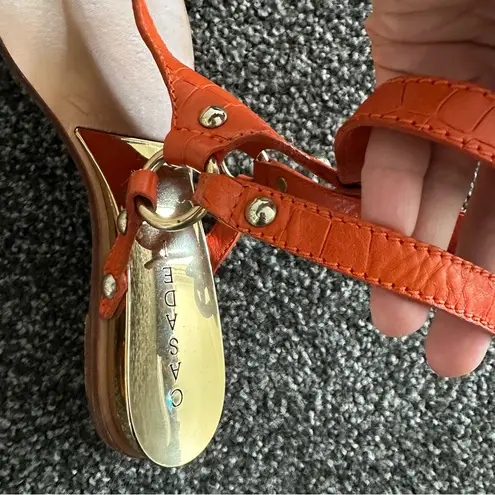 Casadei Cascadei Orange Croc Embossed Studded Thong Sandals