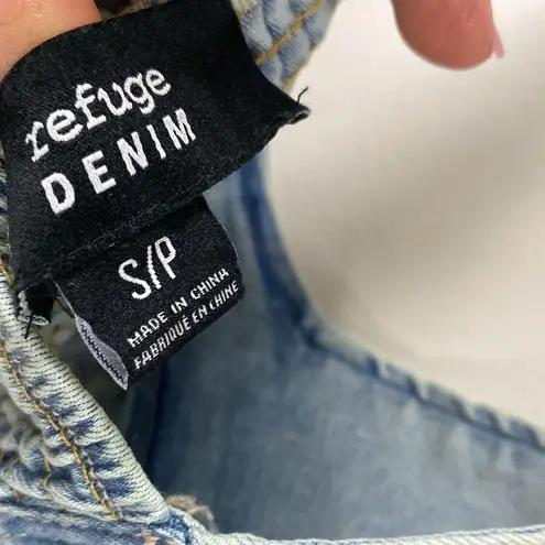 Y2K RUFUGE DENIM CROP TOP CORSET STYLE SMOCKED BACK Denim Crop Top SZ SMALL Blue