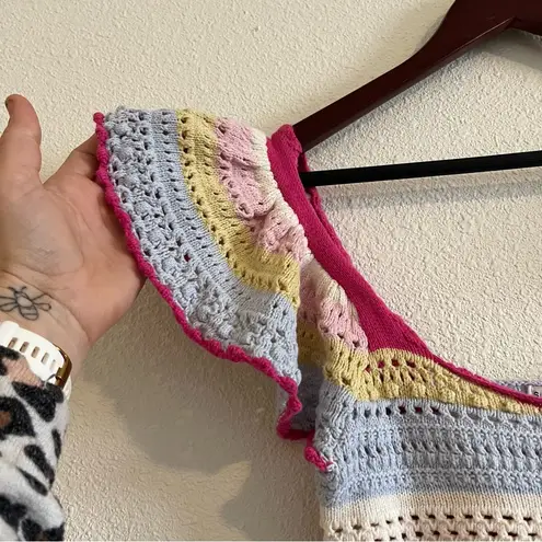 Sincerely Jules Boho Rainbow Stripe Crochet Flutter Sleeve Crop Top Size Small