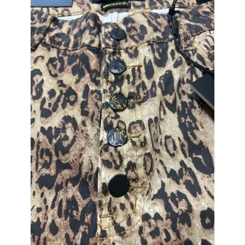 L&B Lucky Blessed Leopard High Rise Flare Jeans Faux Pearls Cheetah Sz 16 NWT