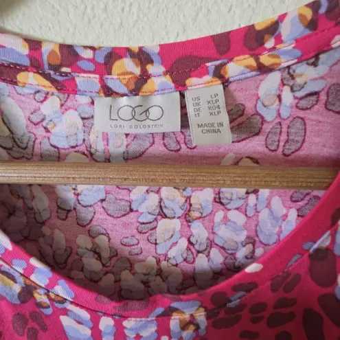 LOGO By Lori Goldstein LOGO Lori Goldstein Midi Dress Petite Large Pink Floral Short Sleeves Pink