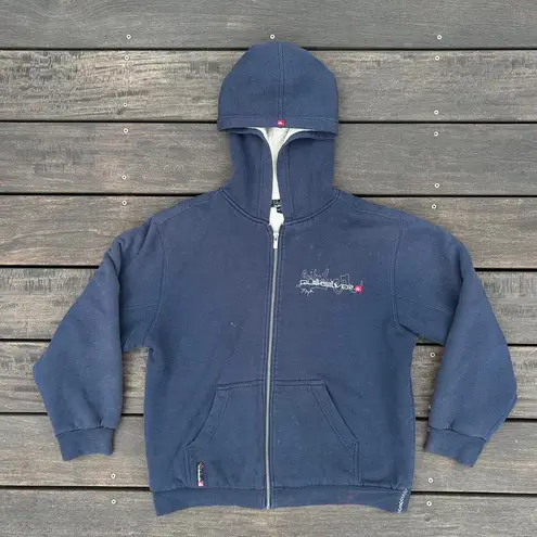 Quiksilver Vintage Y2K Navy Blue Fleece Lined Zip Up Hoodie Sweatshirt