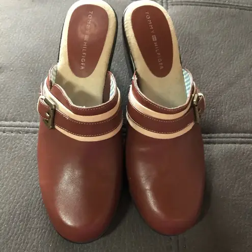 Tommy Hilfiger  Brown Rust Leather Mules S7.5